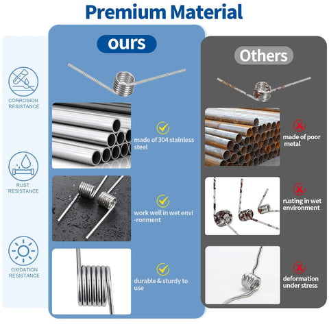 Torsion springs and mini compression springs comparison: 304 stainless steel vs rusted metal, with tubes and coils.