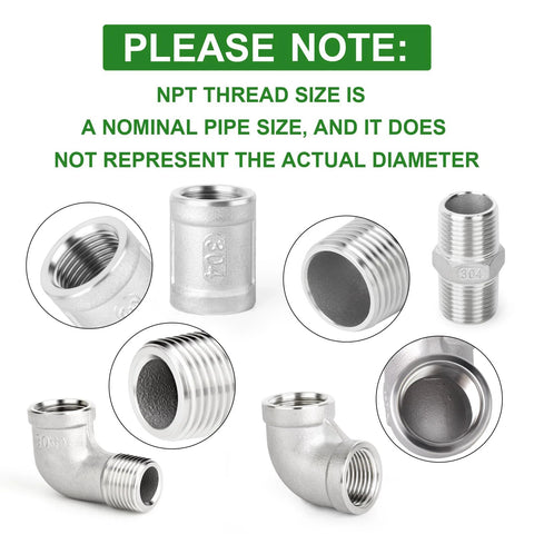 TAISHER 8pcs 304 stainless steel pipe fittings kit with 3/8 in NPT threads: 90-degree elbows, hex bushings, and couplings