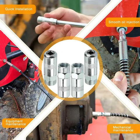 Four Milwaukee grease gun coupler tips, metal knurled bodies for M18/M12 cordless grease guns