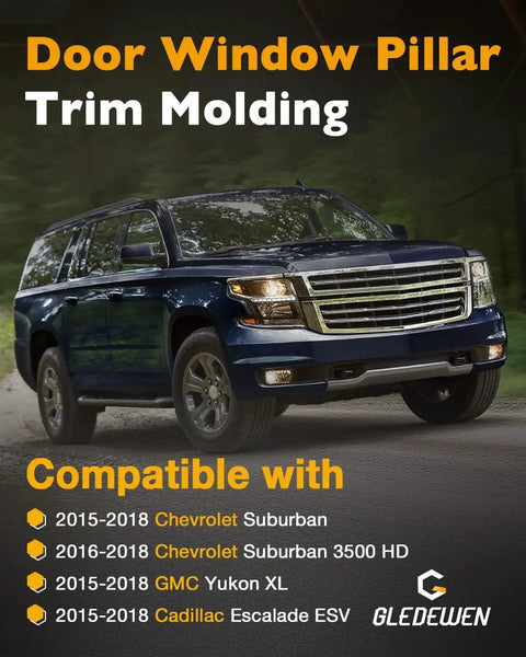 SUV showcasing compatible vehicles for Pillar Trim Molding Kit 6Pcs 2015-2018 Suburban Yukon Escalade ESV LH RH