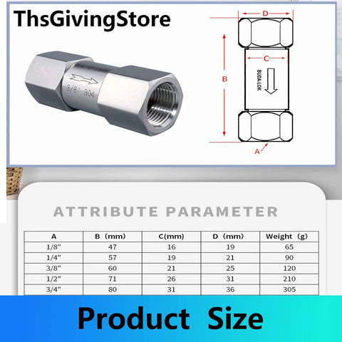 ThsGivingStore stainless steel G female thread check valve, 304 stainless, one-way valve for water oil gas