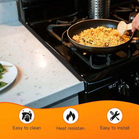 Stove Gap Covers 13.8 To 27.5 Inch Adjustable Black 2 Pack shown between stove and counter in kitchen.