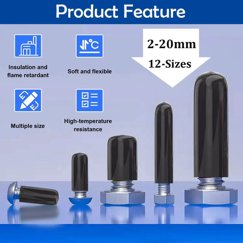 158 Pcs Rubber End Caps Kit Black Round Vinyl Covers And Protectors For Bolts And Screws Fit 2 Mm To 20 Mm Diameters Displayed On Screws