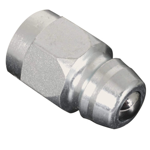 Apache hydraulic adapter, 1/2 in FNPT, old style cone male ball tip, chrome finish