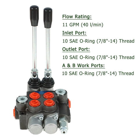Double Acting Hydraulic Directional Control Valve With Joystick For Small Tractors, 2 Spool, 11 GPM Flow, 3625 PSI Max