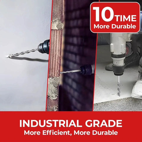 SDS Plus Rotary Hammer Drill Bit Set For Concrete And Masonry, Ten Piece, Three Sixteenths Inch Diameter By Six Inch Length Bits With Durable Alloy Tips For Brick Cement Stone And Fast Drilling in action on various surfaces.