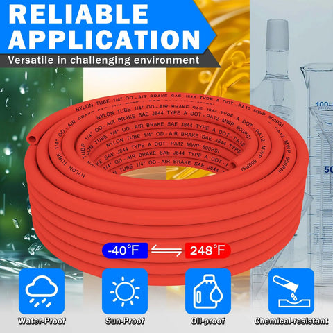 CheeMuii red air line kit with brass DOT fittings; 1/4 in and 3/8 in pneumatic tubing