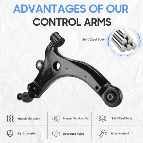 Front lower control arm with ball joint, black steel suspension component