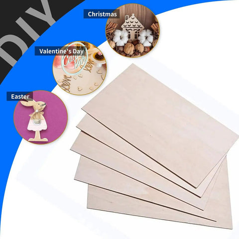 24 Pack Basswood Plywood Sheets 12x12x1/8 Inch 3mm For Laser Cutting Wood Burning And DIY Crafts, shown with holiday decor ideas.