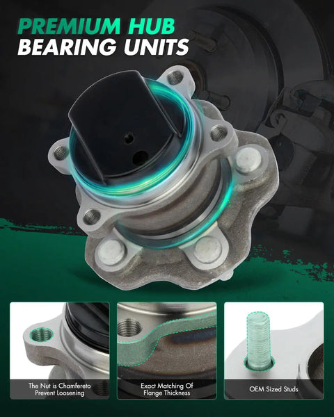 Rear Wheel Hub Bearing Assembly Fits Nissan Rogue 2008 Through 2013 And Rogue Select 2014 Through 2015 With 5 Lugs ABS FWD 512398 Beefed Up Direct Fit, showing hub design and features.