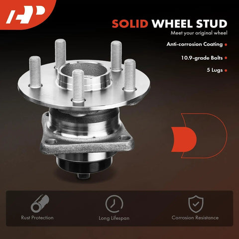 Rear Wheel Bearing And Hub Assembly With Abs And 5 Lug For Toyota Corolla 2009 Through 2018 Matrix 2009 Through 2014 And Pontiac Vibe 2009 Through 2010 featuring anti-corrosion coating and 10.9-grade bolts.