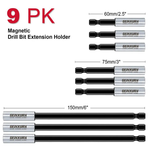 9 Piece CrV Screwdriver Bit Holders Set With Magnetic Extension Socket Drill Bit Holder Hex Shank Quick Change Guide sizes