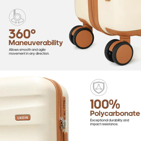 Flight Ready Luggage Set With Backpack, 20 Inch Carry On Polycarbonate Hardshell Suitcase With Spinner Wheels, TSA Lock, 360 maneuverability