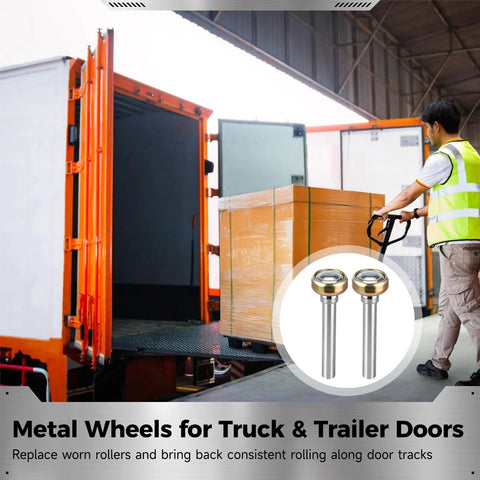 12 Pack One Point Eight Inch Garage Door Rollers With Four Point Seven Inch Stem shown with a truck loading door in the background