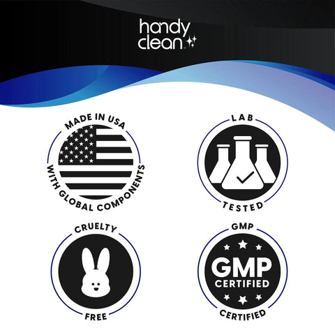 Quality assurance icons for 70 Percent Isopropyl Alcohol Thermometer Wipes For Probes 1000 Count, featuring Made in USA, Lab Tested, Cruelty-Free, GMP Certified