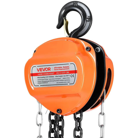 Hand Chain Hoist 1100 Lb Capacity Half Ton With 10 Ft Lift Galvanized G80 Chain Heavy Duty Pulley Hoist For Garage