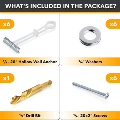 Steel Stud TV Mounting Kit With Heavy Duty Anchors Holds Up To Two Hundred Pounds On Steel Studs Includes Six Elephant Anchors One Quarter Inch And Titanium Coated Pilot Head Drill Bit For Precise Easy Installation.