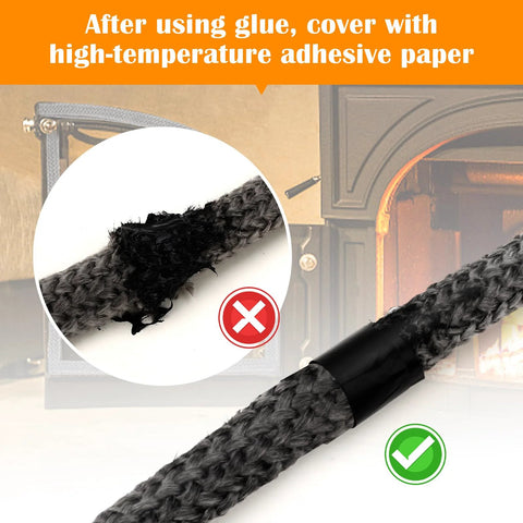 Wood stove gasket rope, 5/8 in, graphite-impregnated fiberglass, 98 in long, high-temp door seal with glue