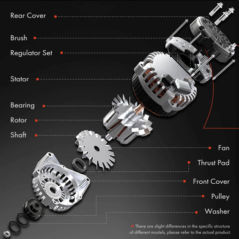 Beefed Up Heavy Duty Alternator For Subaru Forester 2014 Through 2018 12V 130A With 6 Groove Clutch Pulley Clockwise exploded view
