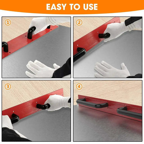 Heavy Duty 24 Inch 16 Gauge Steel Sheet Metal Folding Tool With Grips for HVAC and Pipefitting in use, red finish, pack of 1