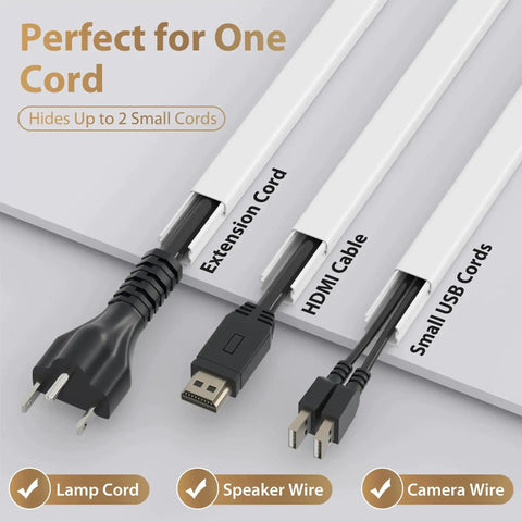 Cord Hider For One Wire 102 Inch Cable Concealer Paintable Wall Wire Covers PVC Cable Management Raceway in use with various cables
