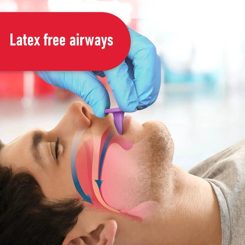 Demonstration of Disposable Latex Free Oral Airway Emergency Kit for unobstructed ventilation and easy suction access on patient