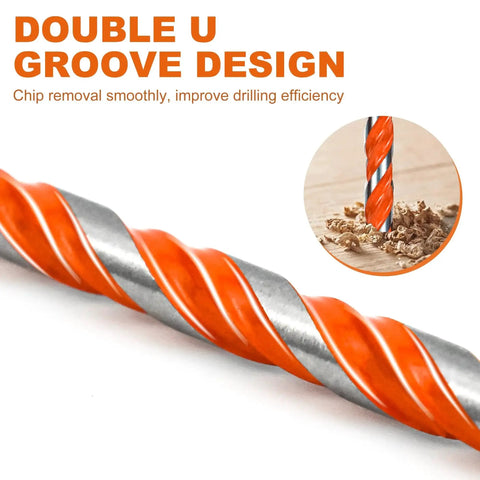 Close-up of Durable Concrete Drill Bit Set With Carbide Hex Shanks For Masonry And Glass Brick Plastic Cement Tile showing double U groove design for efficient chip removal.