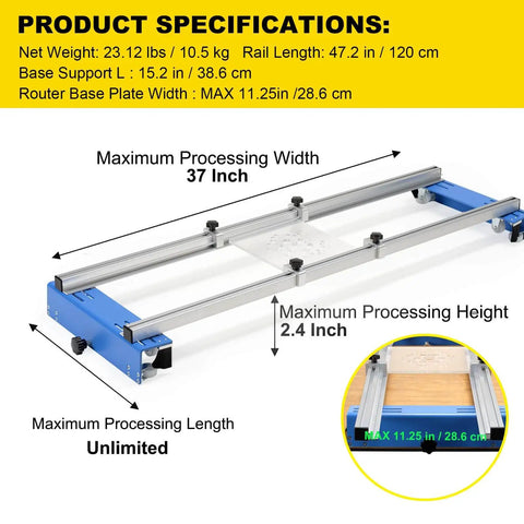 Portable 48 Inch Router Sled For Wood Slabs Adjustable Slab Flattening Jig For DIY Woodworking And Home Projects Pro Grade Build Slabs Up To 37 Inches Wide Flatten Live Edge Slabs With Precision And Speed specifications
