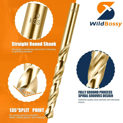 5 Percent Cobalt Drill Bits Set 19 Pcs Metric Range 1mm Through 10mm With Straight Shank Jobber HSS Twist Drill Bits close-up