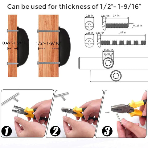 Installation steps for Flat Black Cabinet Cup Pulls 15 Pack 3 Inch Center To Center Drawer Pulls with size specifications.