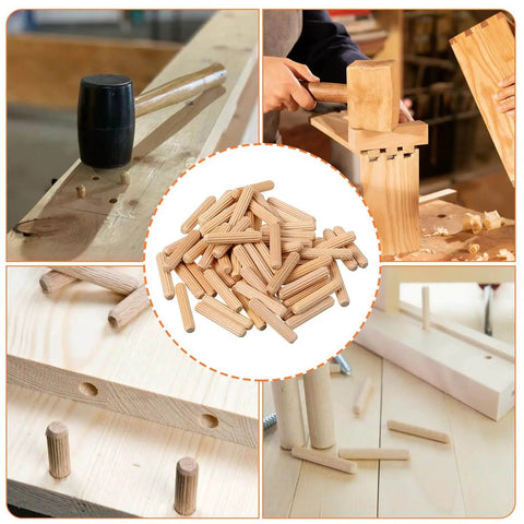 100 Pack Wooden Dowel Pins Kit For DIYers And Furniture Repair In Genuine Imperial Size One Quarter Inch By One And One Sixteenth Inch Fluted Wood Dowels For Woodworking Projects