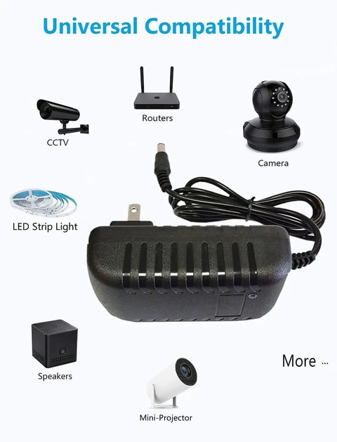 12V 2A DC Power Supply Universal AC Adapter 100-240V Input 50 60 Hz 24W Max With 5.5mm x 2.5mm Barrel Plug Center Positive