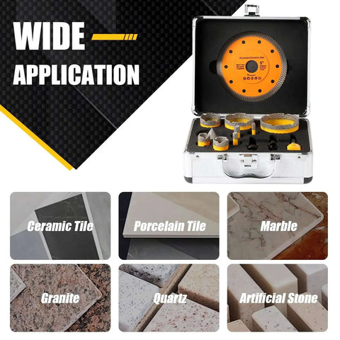 Diamond Core Drill Bit Set For Marble Ceramic And Porcelain Tiles Vacuum Brazed Hole Saw Kit 13 Piece in open case with bits