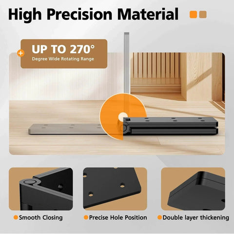 Heavy Duty Gate Hinges Black With Screws Adjustable Hardware Hinges Kit shown with 270-degree range and smooth closing feature.