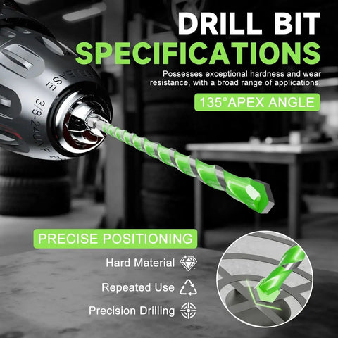 Heavy Duty 5 Pack 3/16 Inch Masonry Drill Bit Set With Carbide Tip And Hex Shank attached to drill showcase