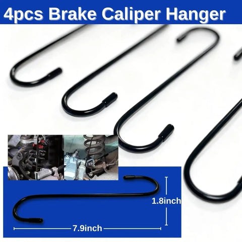 Brake Caliper Piston Compression Tool Kit With 4 Heavy Duty Caliper Hooks And Gloves 4 In 1 Pro Grade Universal 360 Ratcheting System For Single Twin Quad Piston Car Brake Repair DIY Friendly with close-up of 7.9 inch caliper hangers
