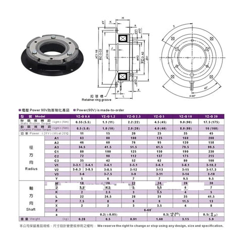 Electromagnetic brake, dry single-plate, DC24V 11W, round metal housing with black mounting flange.