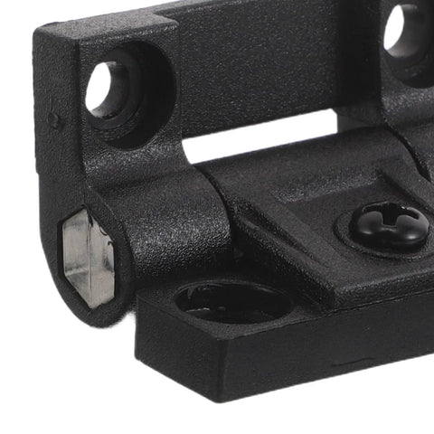 Close-up of 90 Degree Folding Cabinet Door Hinge With Adjustable Torque Friction for precise positioning, durable plastic, black.
