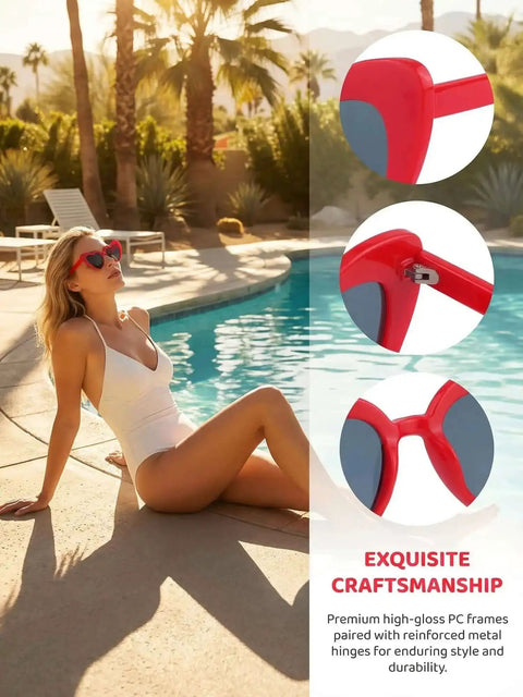 Unisex Heart Shaped Full Frame Sunglasses With Multicolor Red Frame And Gray Lenses UV400 Protection For Bold Everyday Versatile Sunwear And Trendy Casual Looks