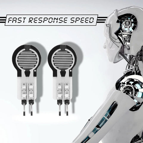 Haosie 2pcs force sensitive resistors, coin-shaped FSR pads with striped sensing surface and dual leads.