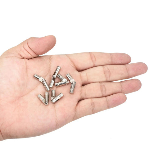 Hand holding Hidden Brass Barrel Hinges 12 Pack For DIY Keepsake Boxes And Cabinet Doors 25x5mm Concealed Folding Cylindrical Hinges