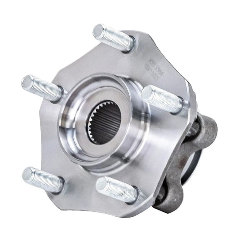 Close-up of a metal wheel hub from the Four Wheel Hub Bearing Assembly Set For 2013-2019 Nissan Sentra Front And Rear Hubs With 5 Lugs