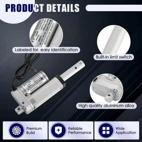 Detailed view of Heavy Duty 12V 2 Inch Stroke Linear Actuator With Mounting Bracket For Recliners Tables Massage Beds And Electric Sofas 900N Max Lift