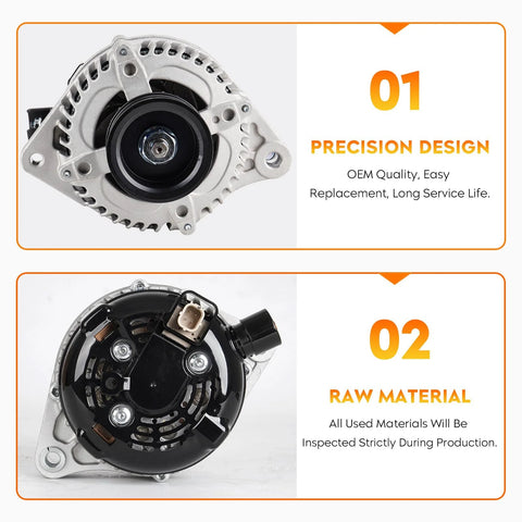 Heavy Duty High Output Alternator Replacement for Honda Odyssey 2008 to 2010, Acura MDX TL RL TSX 2009 to 2014, front and back view