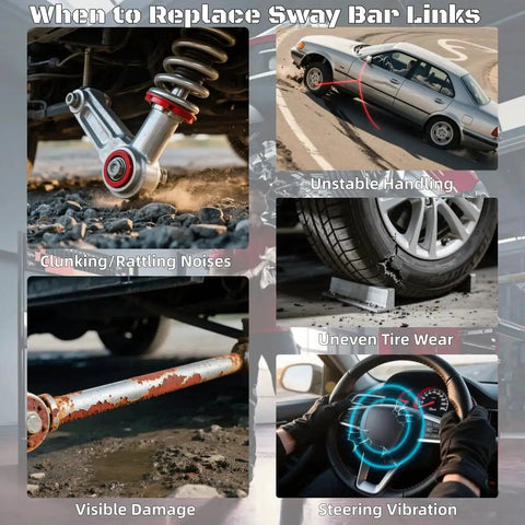 K80230 front suspension sway bar end link kit, 2-piece left and right, metal links with red bushings.