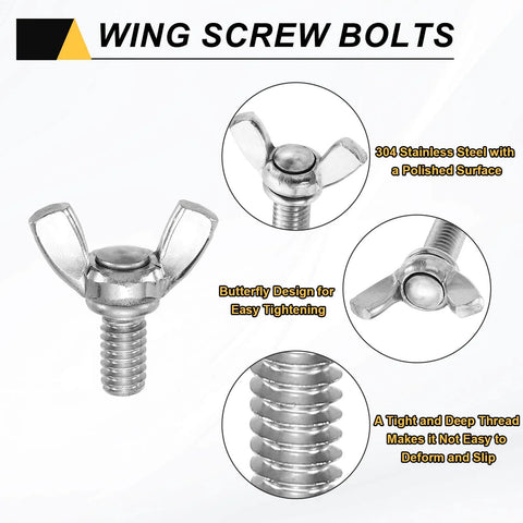 Five Pack 1/4-20 Wing Screws Thumb Screws, 1/2 Inch Length, Stainless Steel 304 Machine Fasteners For Electronic Equipment And DIY Projects