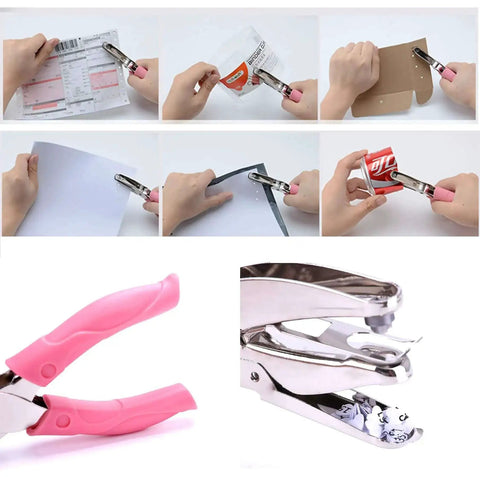 6.3 Inch Handheld Paper Hole Punch With One Eighth Inch Hole Diameter Pink Soft Leather Cover Durable Metal Puncher