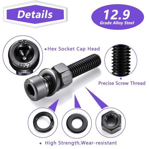 1760 Pieces Metric Screw Assortment Kit Pro Grade M2 M3 M4 M5 Twelve Point Nine Alloy Steel Hex Socket Head Cap Screws