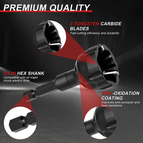 2 Pack Tungsten Carbide Deburring External Chamfer Tools with hex shank, for metal, PVC, wood, and 3D printed parts, close-up view