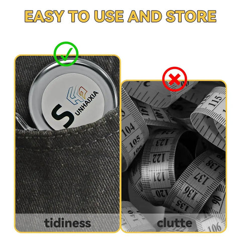 Compact storage of Diameter And Circumference Tape Measure With Locking Push Button Imperial And Metric 82 Inch And 214 Cm